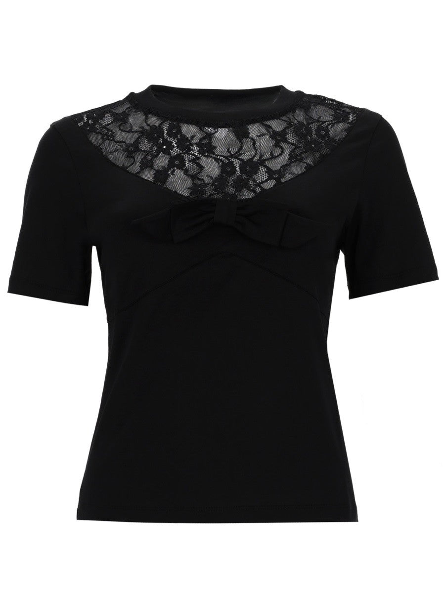 NINA RICCI - T-SHIRT WITH BOW AND LACE INSERTS
