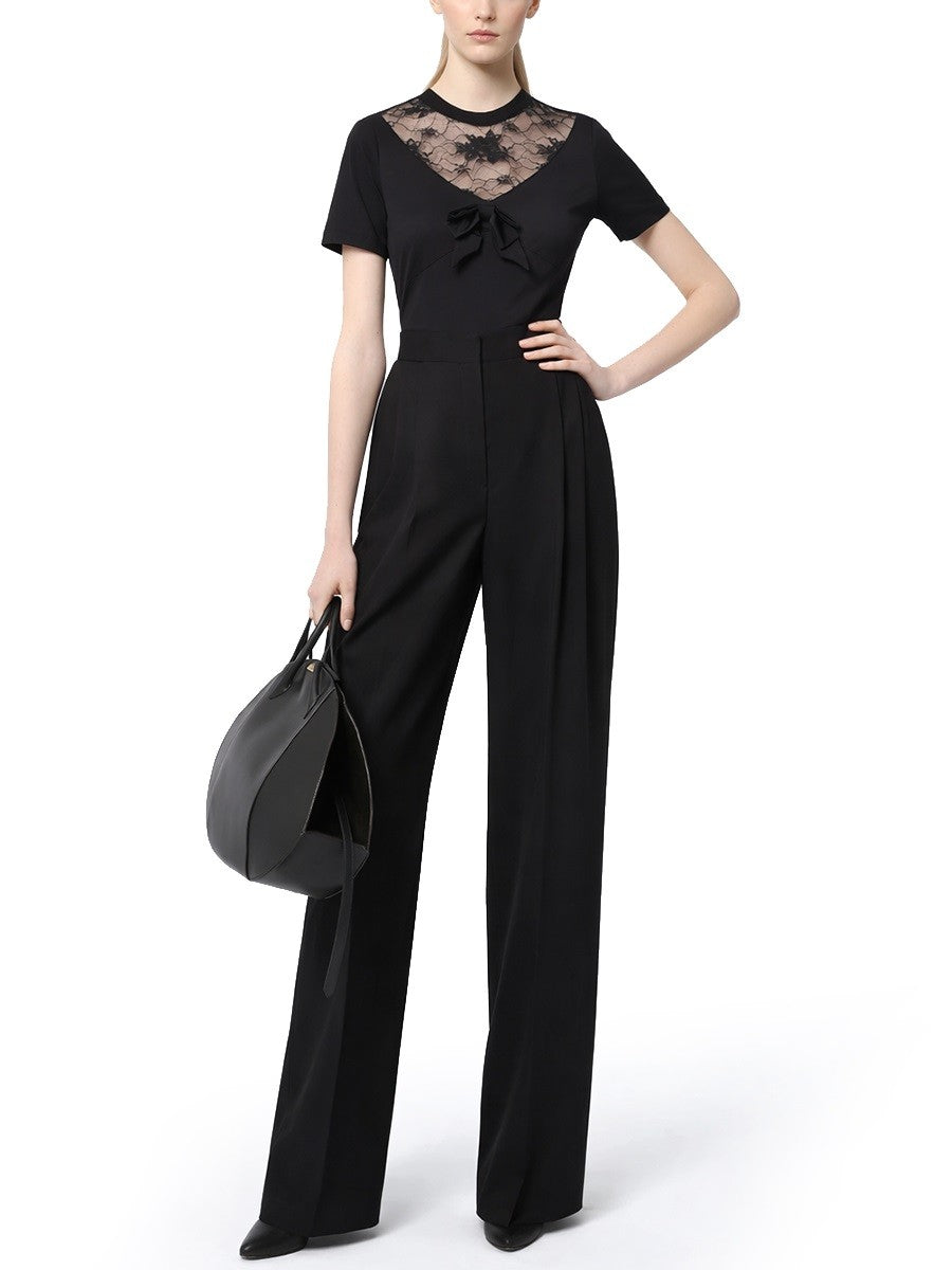 NINA RICCI - T-SHIRT WITH BOW AND LACE INSERTS