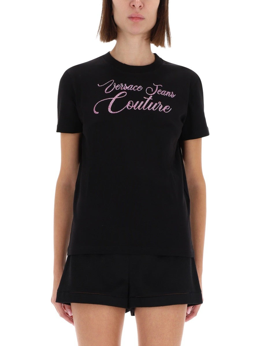 T-SHIRT WITH LOGO AND RHINESTONES