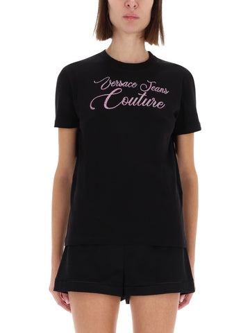 T-SHIRT WITH LOGO AND RHINESTONES