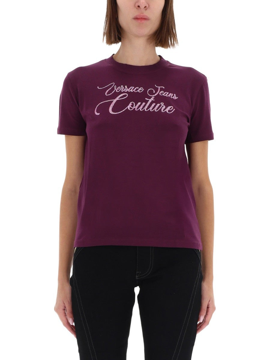 Versace Jeans Couture - T-SHIRT WITH LOGO AND RHINESTONES t-shirt-with-logo-and-rhinestones_bf2beace-9d30-42d7-b420-c230e10985f9