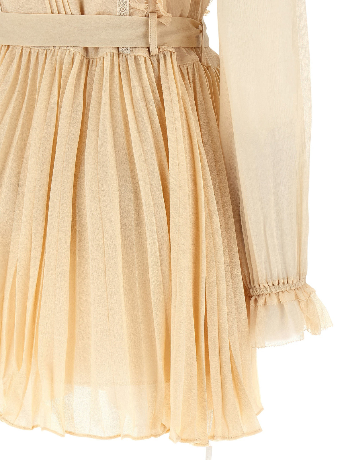 SELF-PORTRAIT - 'Tan Pleated Georgette Mini' dress