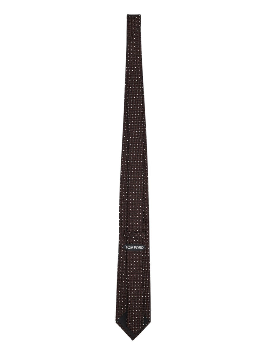 TOM FORD - 8 cm Silk Jacquard Tie - Dark Brown tom-ford-8cm-silk-jacquard-tie-dark-brown-back-micro-dot-jpg