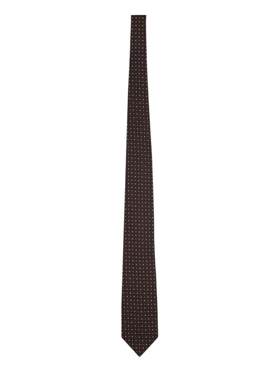 TOM FORD - 8 cm Silk Jacquard Tie - Dark Brown tom-ford-8cm-silk-jacquard-tie-dark-brown-front-micro-dot-jpg