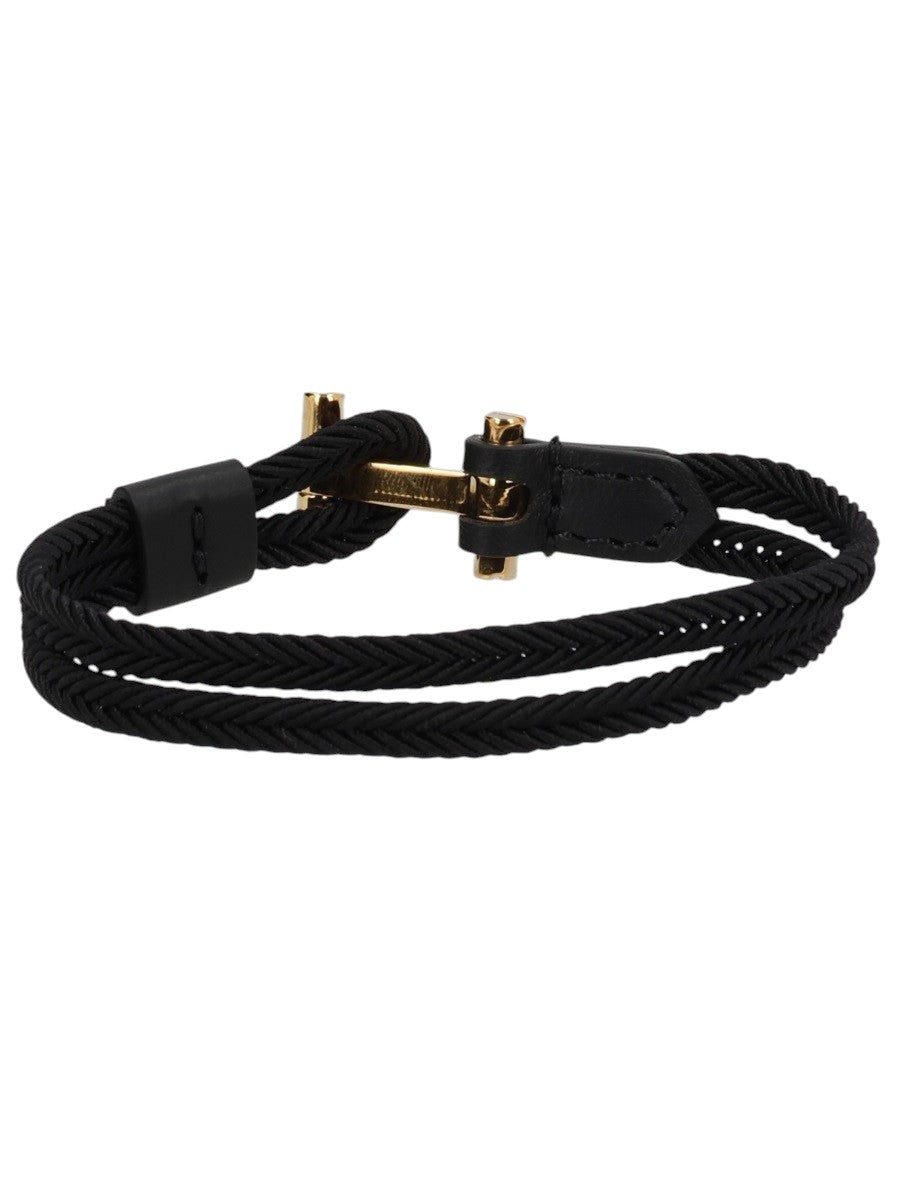 TOM FORD - Braided Nylon Bracelet - Black tom-ford-braided-nylon-bracelet-black-front-gold-tone-clasp-jpg