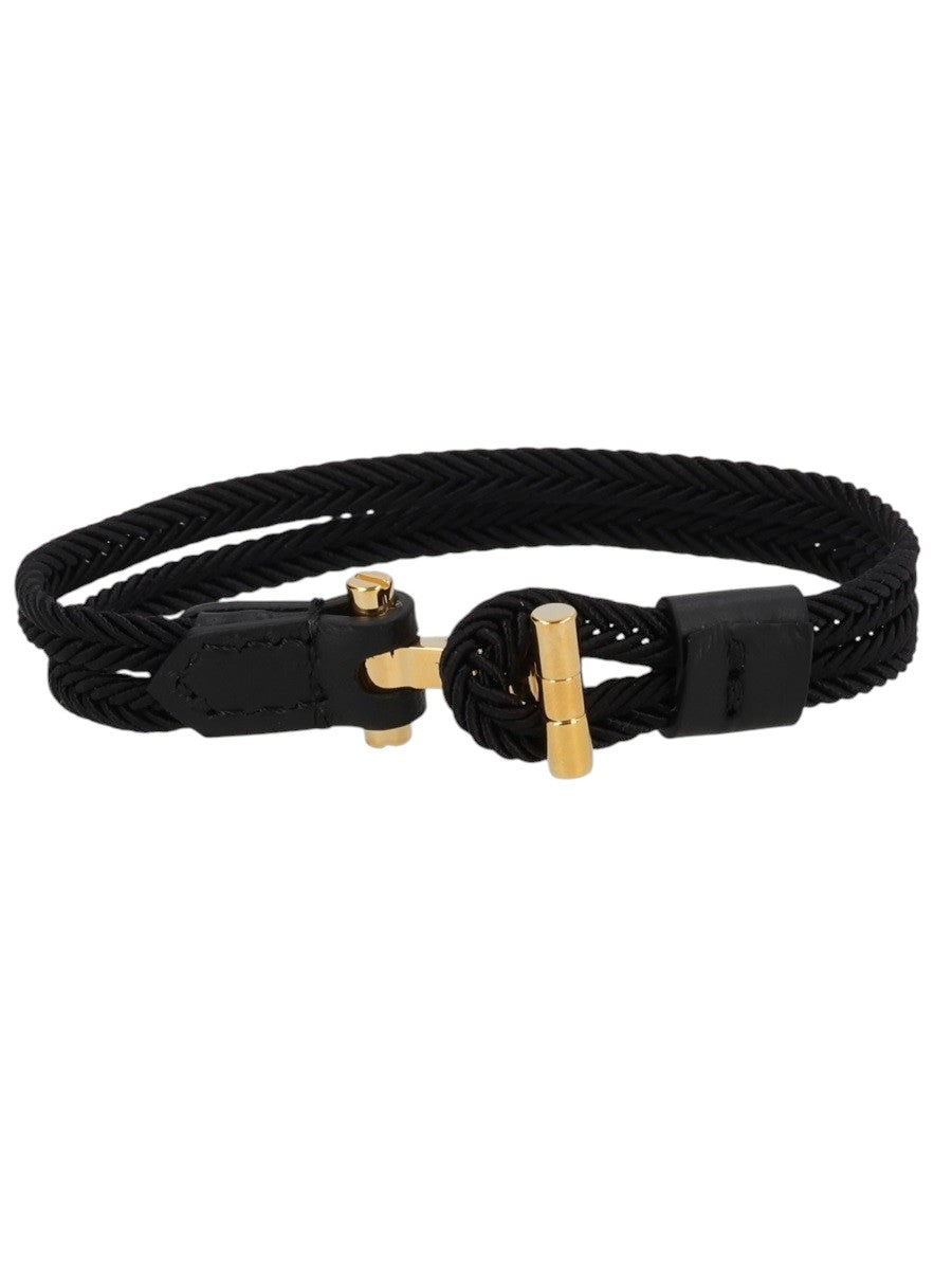 TOM FORD - Braided Nylon Bracelet - Black tom-ford-braided-nylon-bracelet-black-front-gold-tone-clasp-jpg