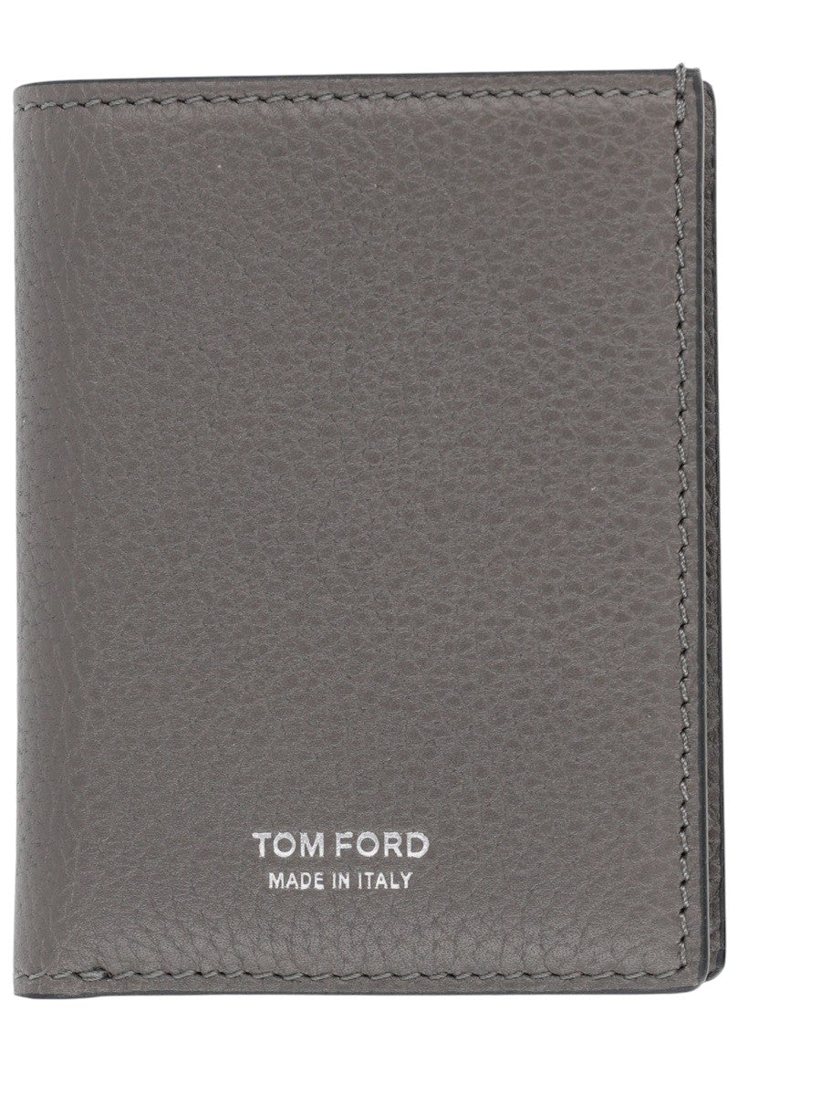 TOM FORD - Foldable Grained Leather Card Holder - Grey tom-ford-foldable-grained-leather-card-holder-grey-front-logo-jpg