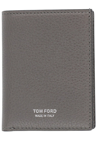 TOM FORD - Foldable Grained Leather Card Holder - Grey tom-ford-foldable-grained-leather-card-holder-grey-front-logo-jpg