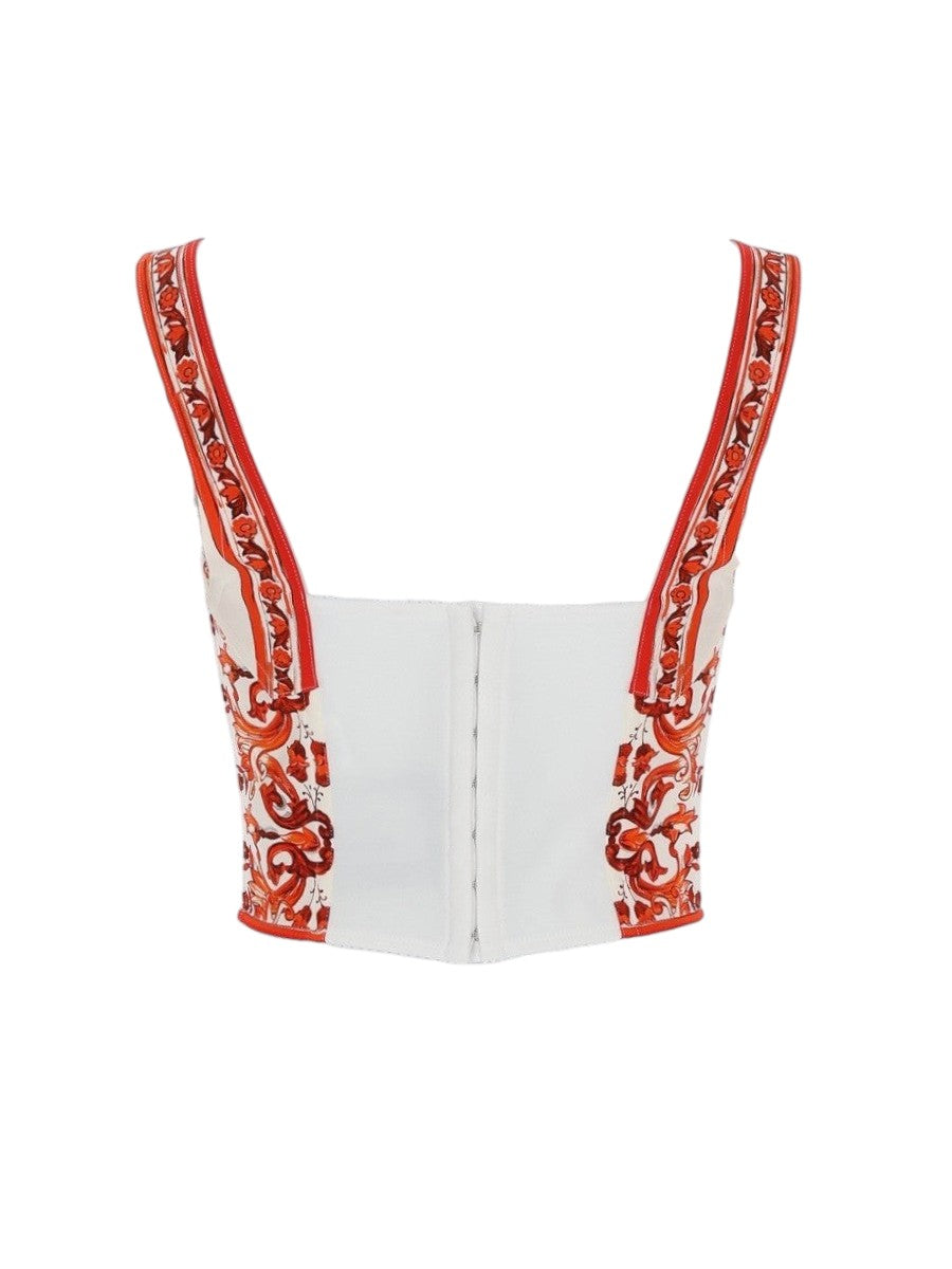Dolce & Gabbana - Top Charmeuse Bustier with A Floral Maiolica Print 