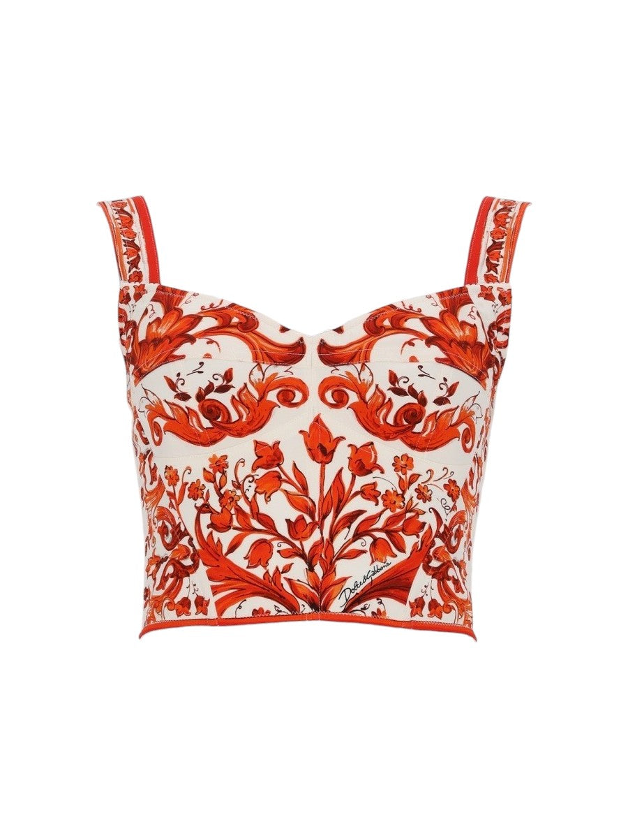 Dolce & Gabbana - Top Charmeuse Bustier with A Floral Maiolica Print 