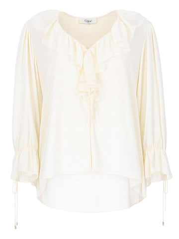 CHLOÉ CHLOÉ - TOP CON VOLANT E SCOLLO A V IN CRÊPE DE CHINE