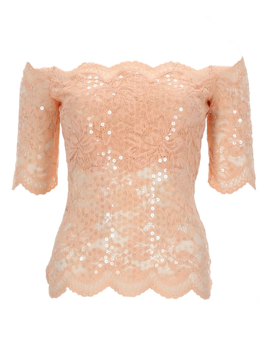RABANNE RABANNE - TOP IN PIZZO CON PAILLETTES