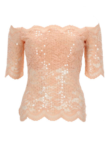 RABANNE RABANNE - TOP IN PIZZO CON PAILLETTES