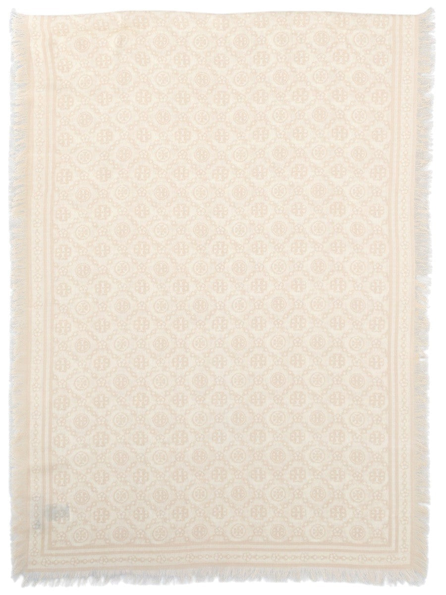 TORY BURCH Long Floral T Monogram Scarf - Cream tory-burch-long-floral-t-monogram-scarf-cream-detail-jpg