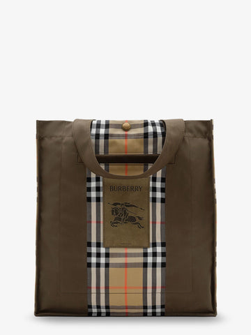 Burberry Tote Trench Check canvas shoulder bag with suede logo label on the front