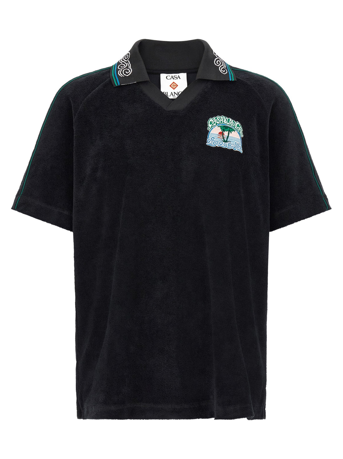 CASABLANCA - 'Towelling' jacquard polo shirt Black