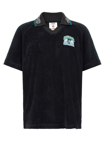 CASABLANCA - 'Towelling' jacquard polo shirt Black