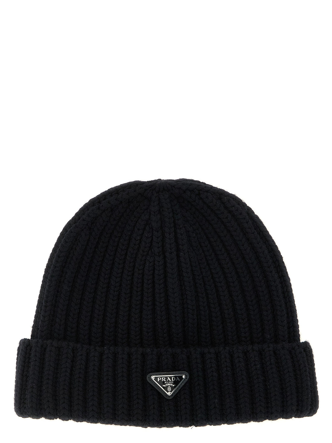PRADA - Triangle logo beanie Black L