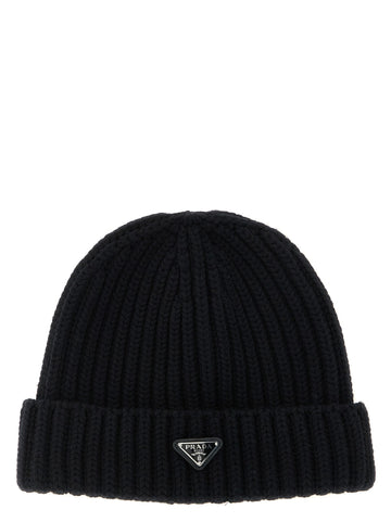 PRADA - Triangle logo beanie Black L