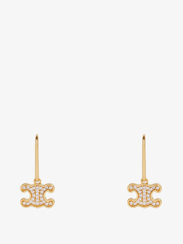 Celine Triomphe brass earrings with rhinestones