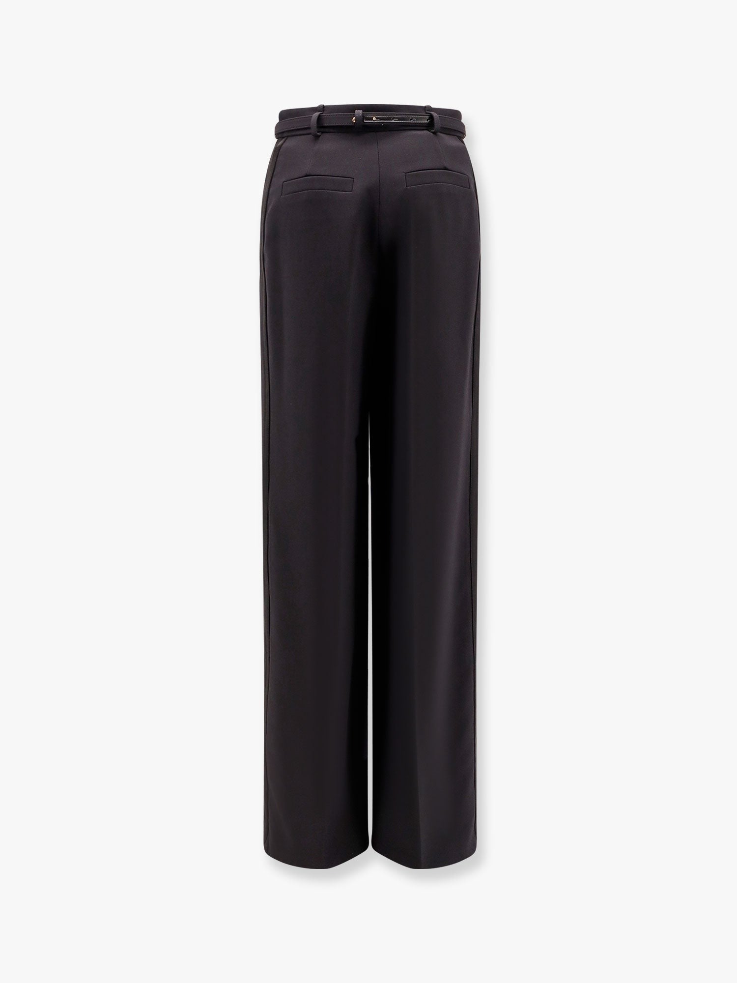 Tuxedo trouser with belt and enamelled detail