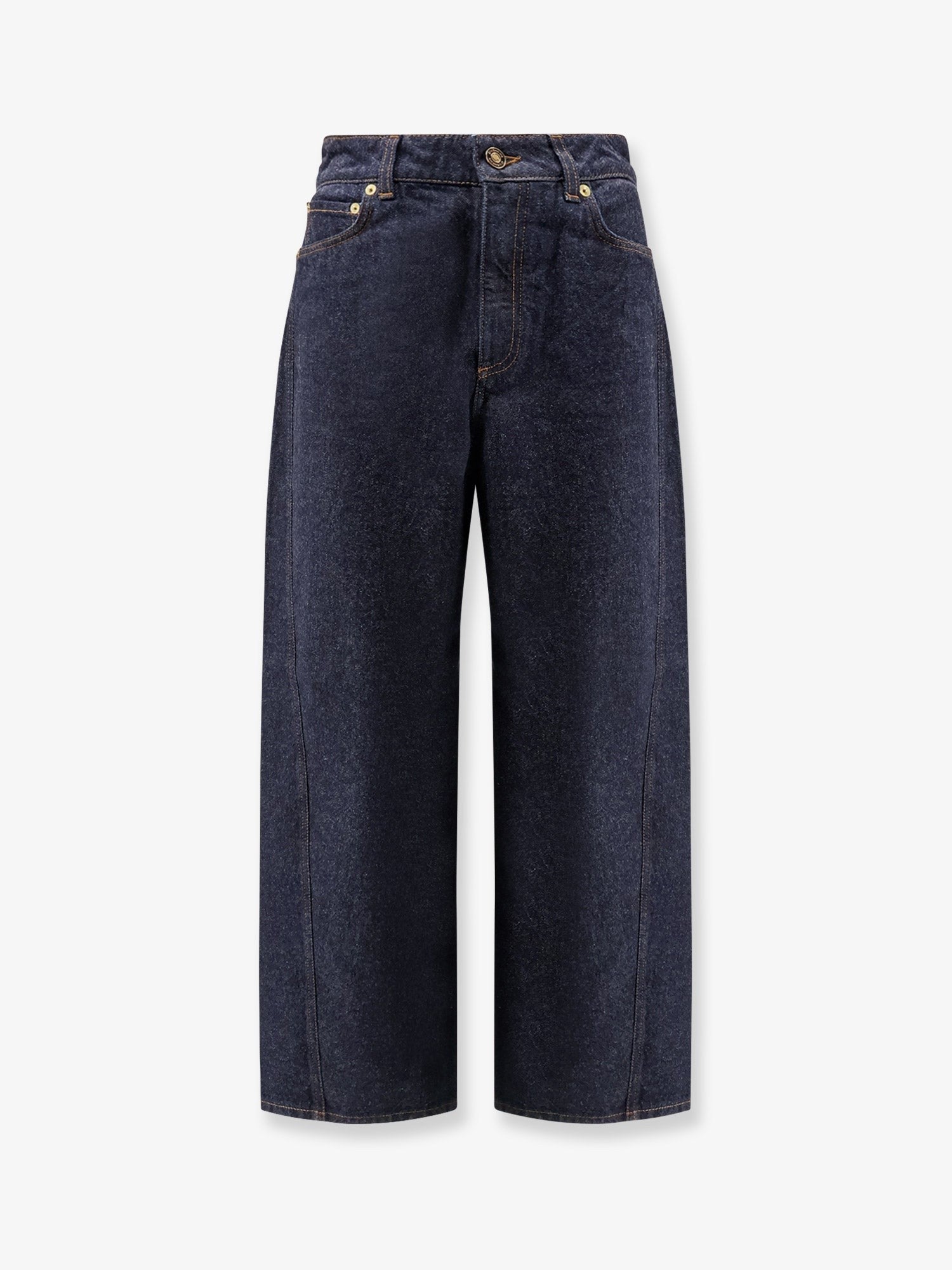 Twisted dark blue denim jeans