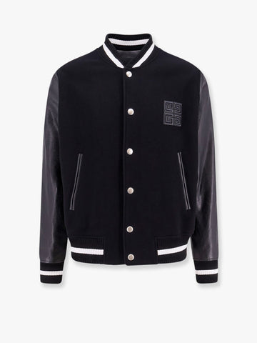 Varsity wool blend bomber with leather sleeves