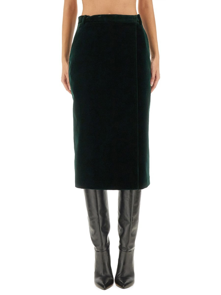 VELVET CROSSOVER MIDI SKIRT