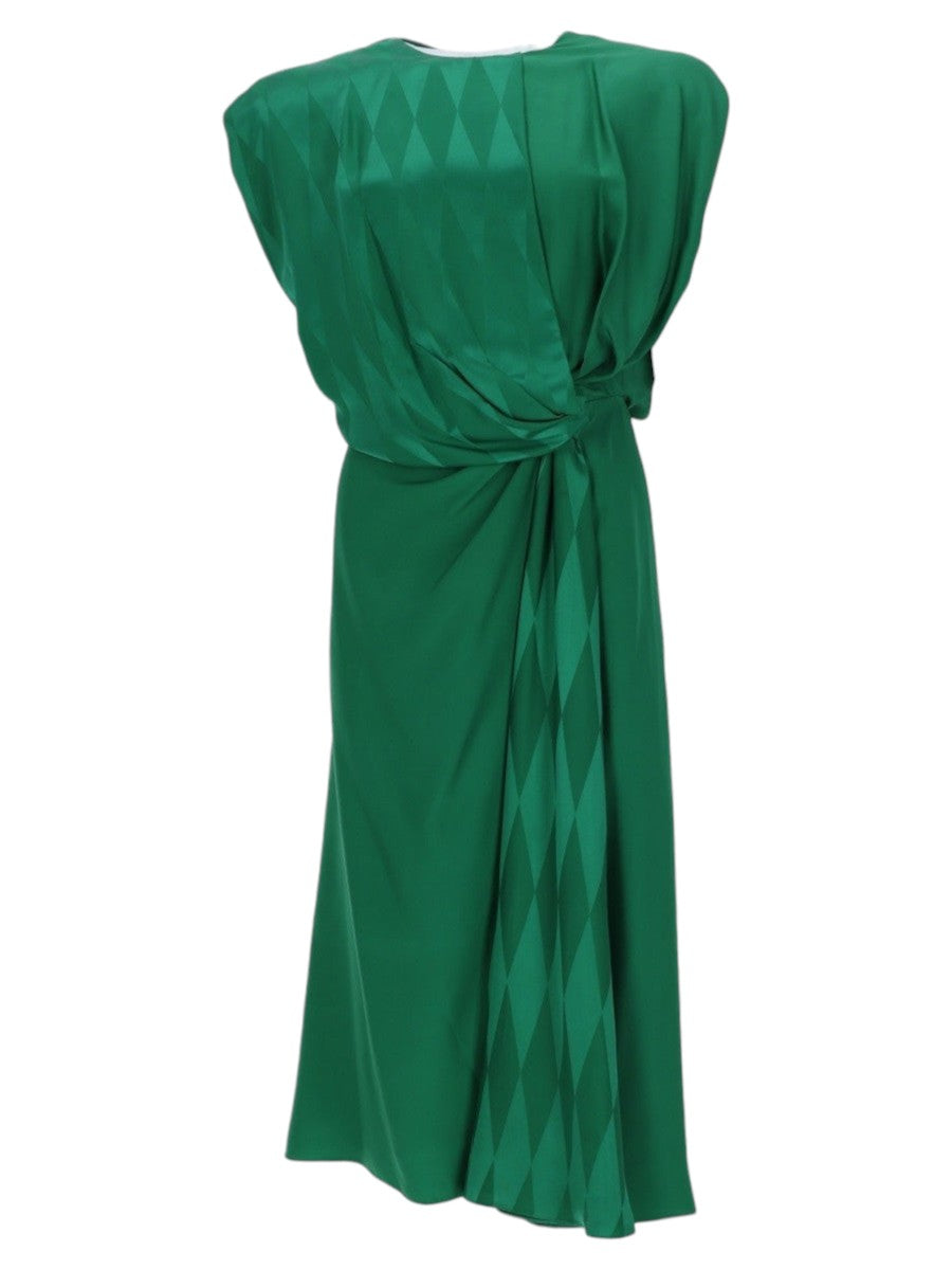Versace - ABITO MIDI DRAPPEGGIATO IN SETA versace-draped-silk-midi-dress-green-front-jpg