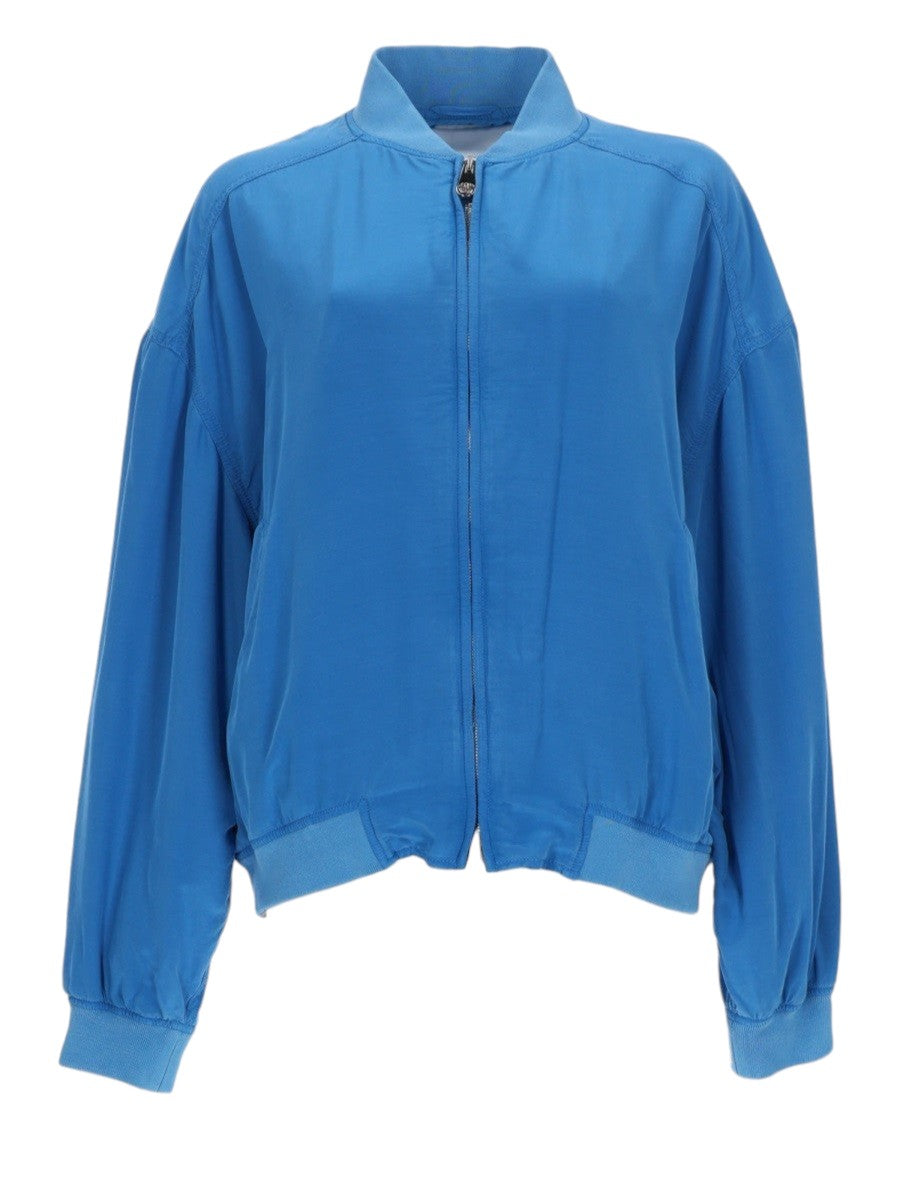 Versace - BLOUSON CON ZIP IN POPELINE DI SETA versace-silk-poplin-zip-blouson-blue-front-jpg