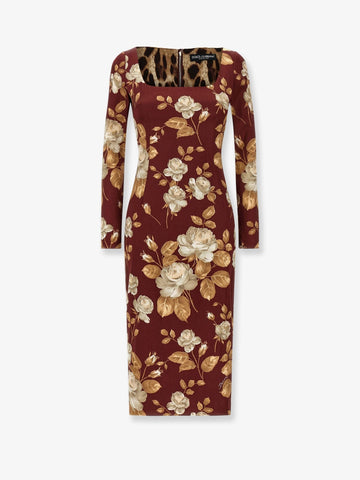 Vintage rose print satin midi pencil dress
