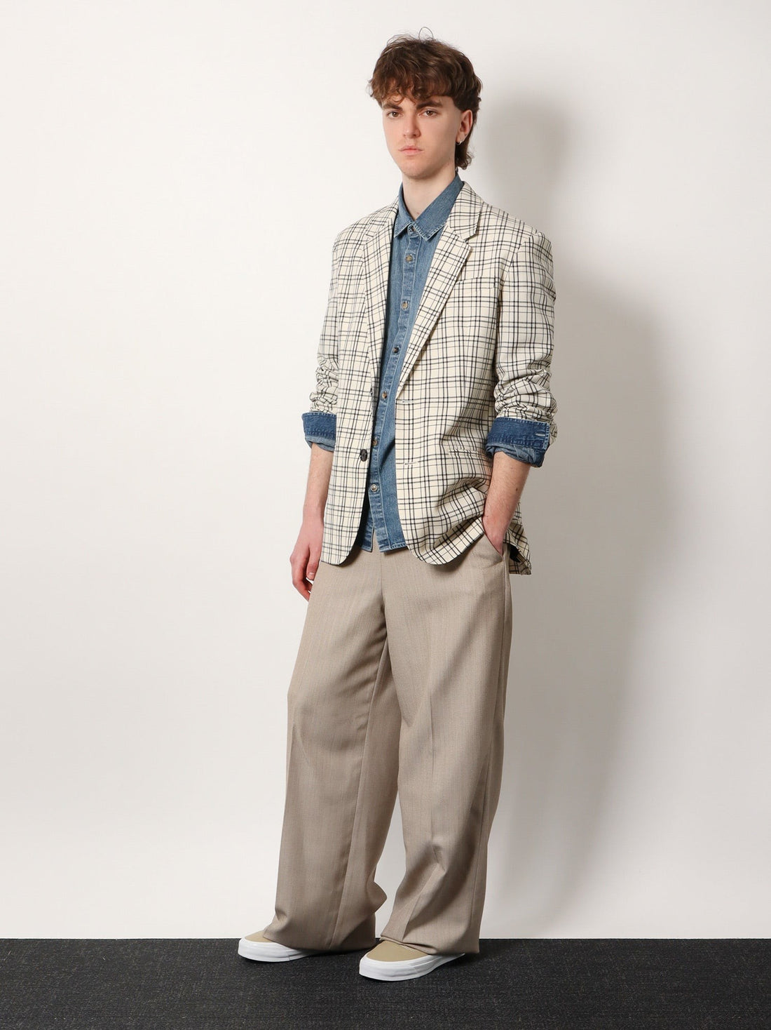 Virgin wool blazer with madras motif