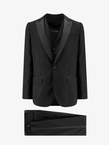 Virgin wool blend tuxedo with gilet and satin profiles