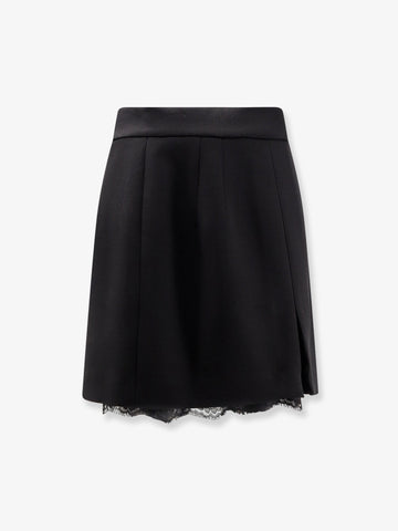 Virgin wool miniskirt with lace detail