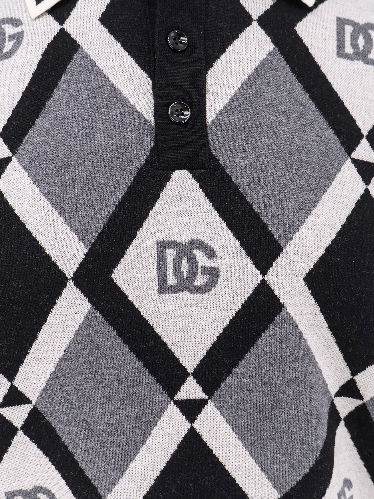 Virgin wool polo shirt with geometric print