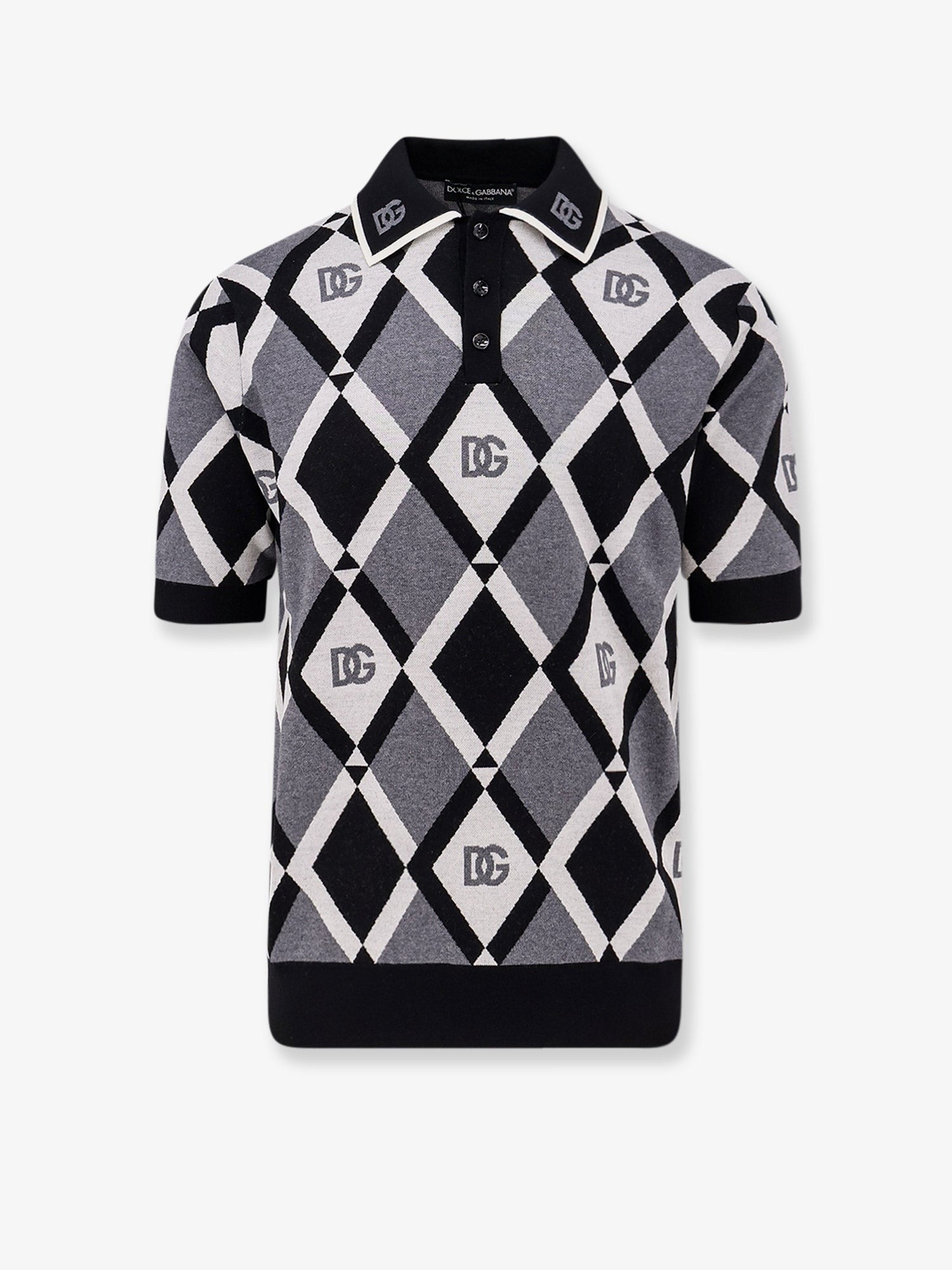 Virgin wool polo shirt with geometric print