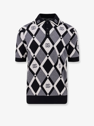 Virgin wool polo shirt with geometric print