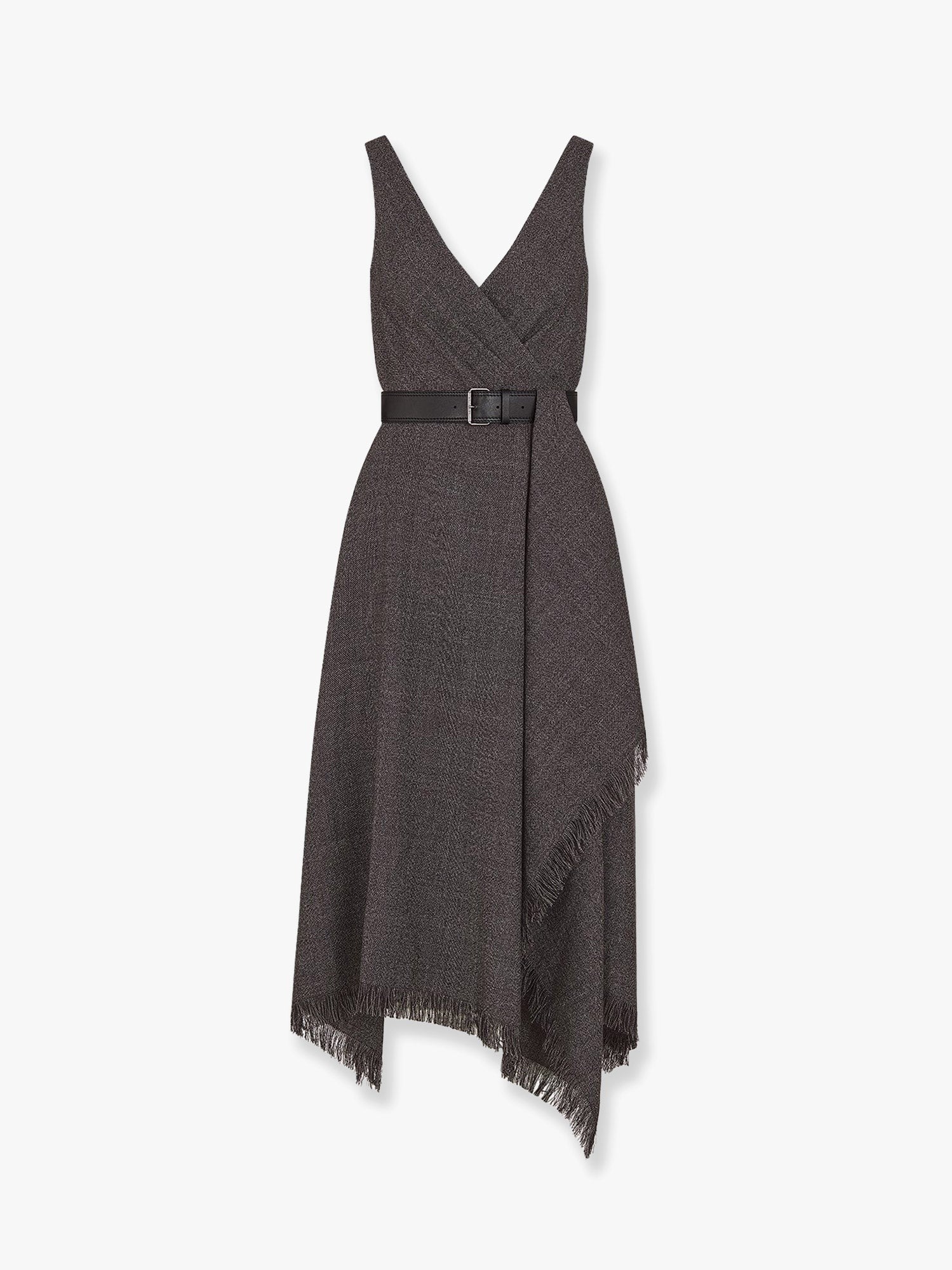 Virgin wool tweed dress with leather belt
