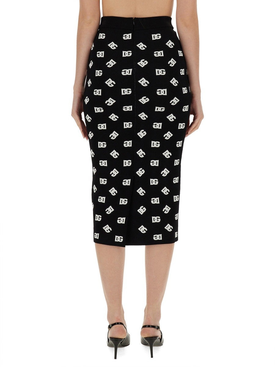 VISCOSE LOGO JACQUARD PENCIL SKIRT