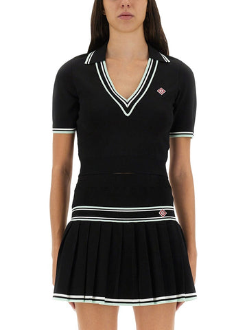 CASABLANCA CASABLANCA - VISCOSE V-NECK POLO SHIRT