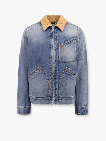 Washed blue ddenim jacket with suede collar