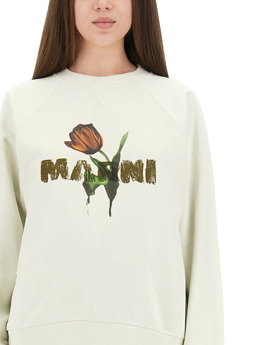 WHITE COTTON SWEATSHIRT WITH TULIP PRINT