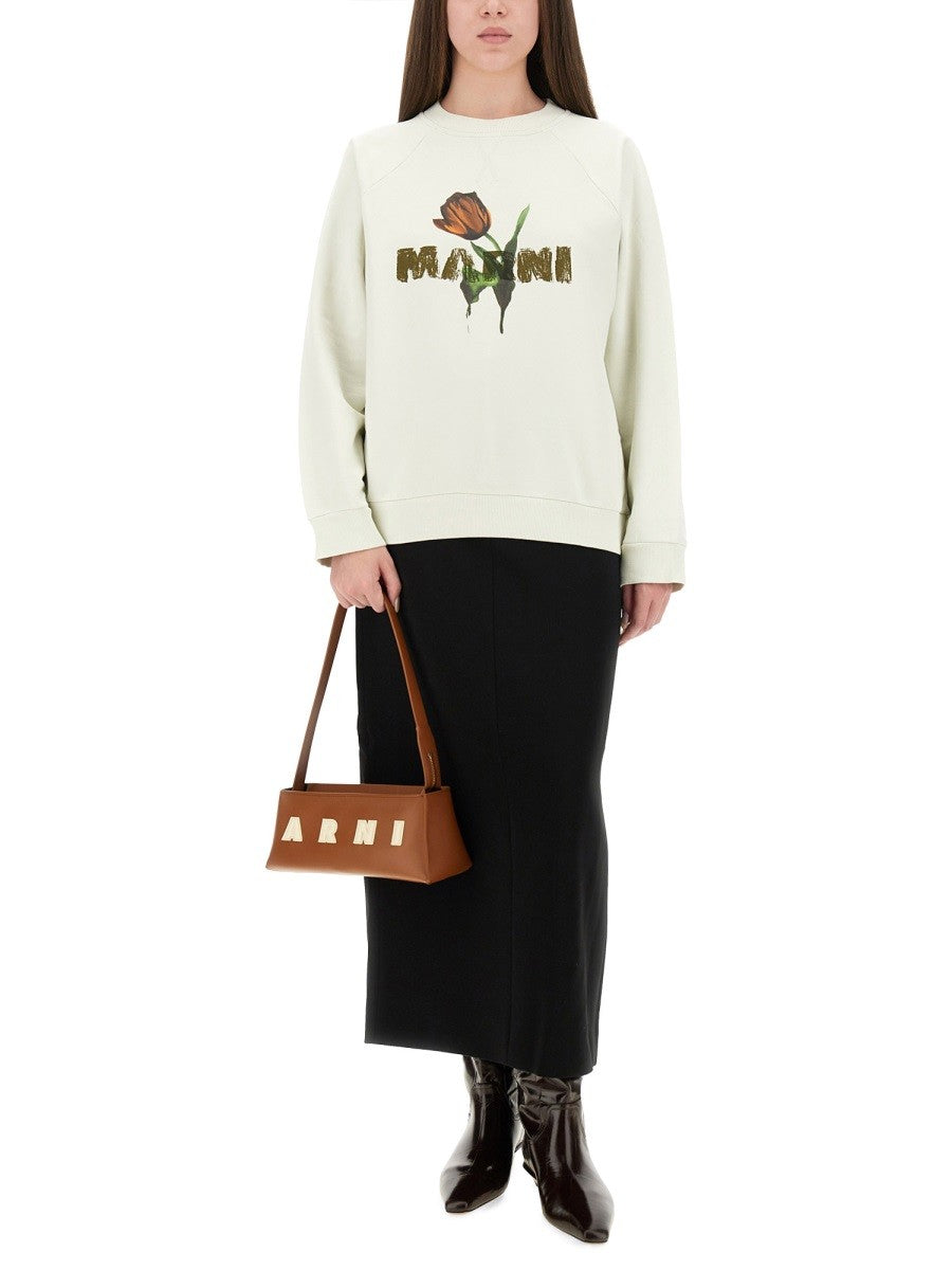 WHITE COTTON SWEATSHIRT WITH TULIP PRINT