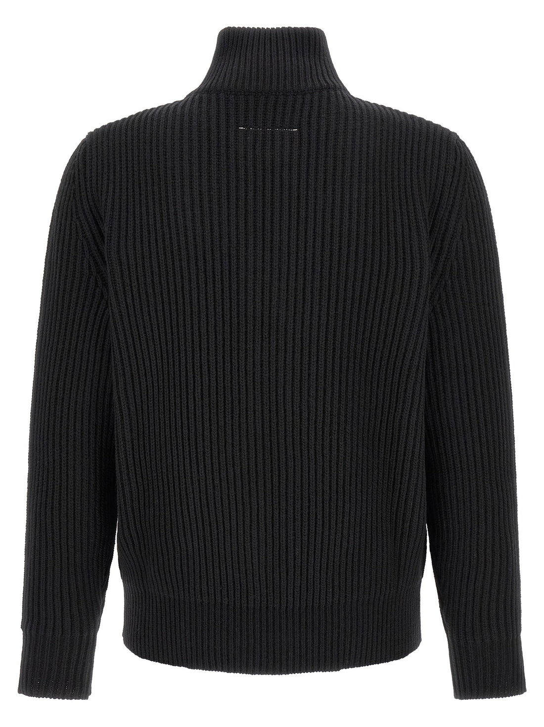 MM6 MAISON MARGIELA - 'White Stitch Line' black  zip-up knit jacket, with a high mock neck collar