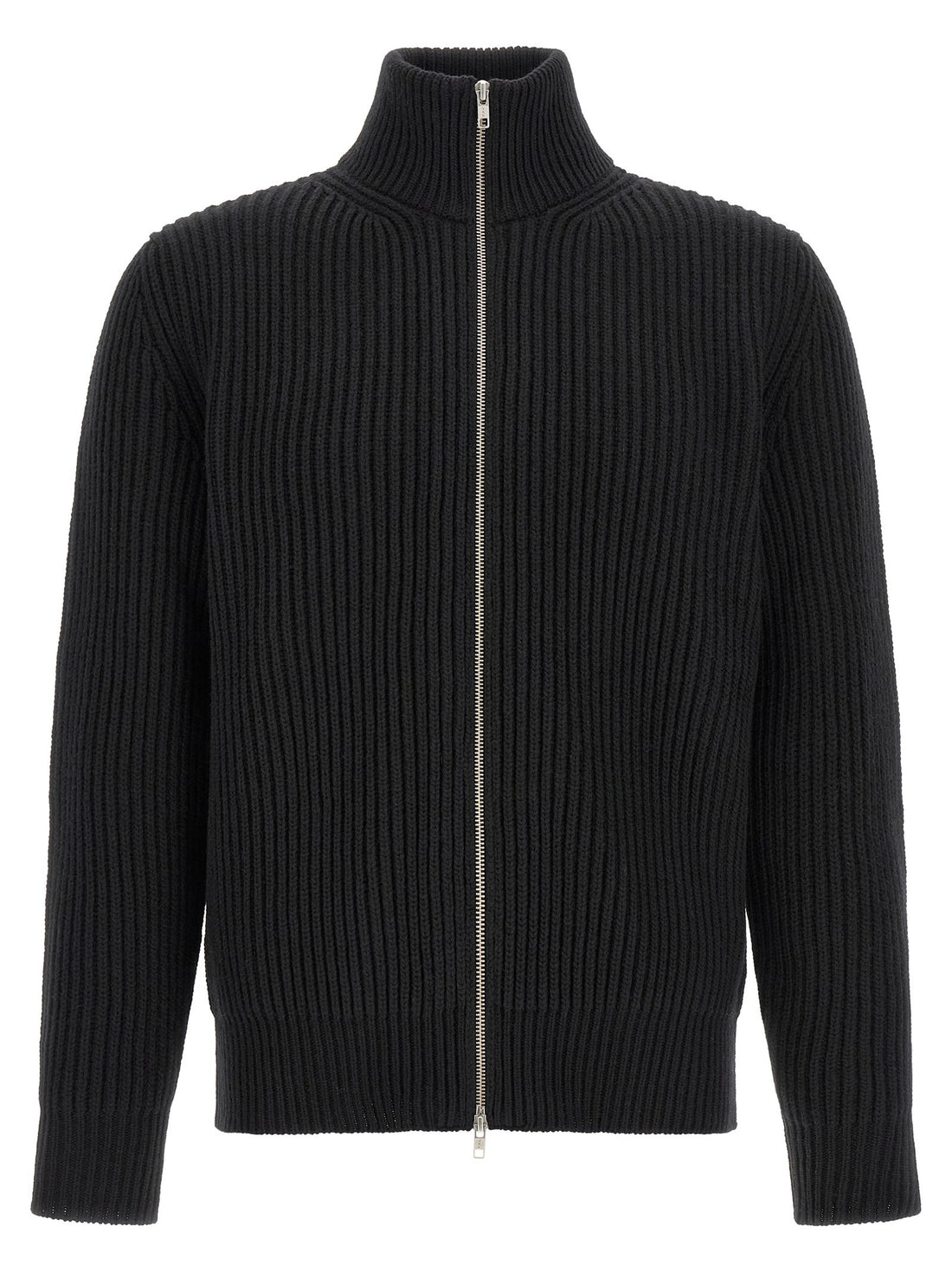 MM6 MAISON MARGIELA - 'White Stitch Line' black  zip-up knit jacket, with a high mock neck collar