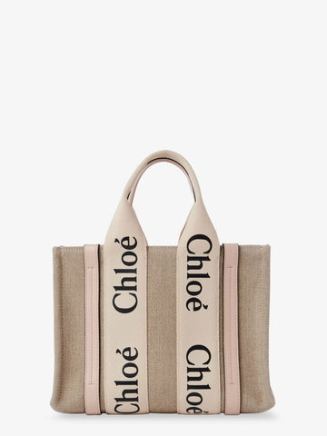 CHLOE' Woody linen and leather Tote Bag
