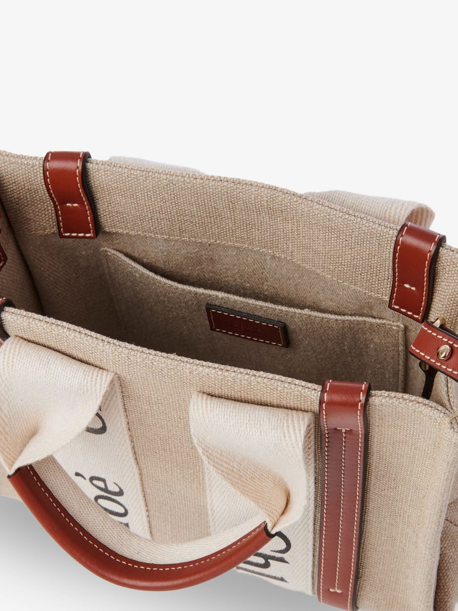 CHLOE' - Woody linen and leather Tote Bag