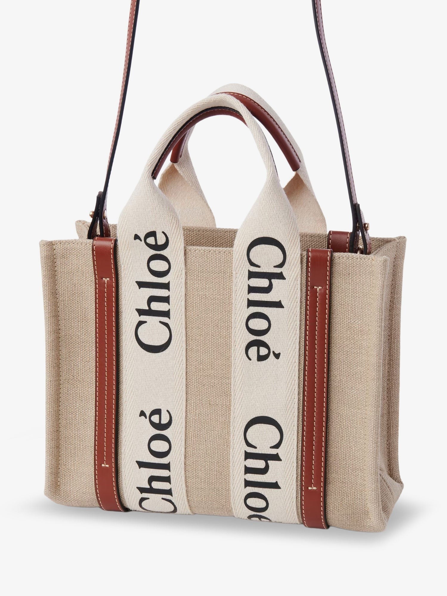 CHLOE' - Woody linen and leather Tote Bag