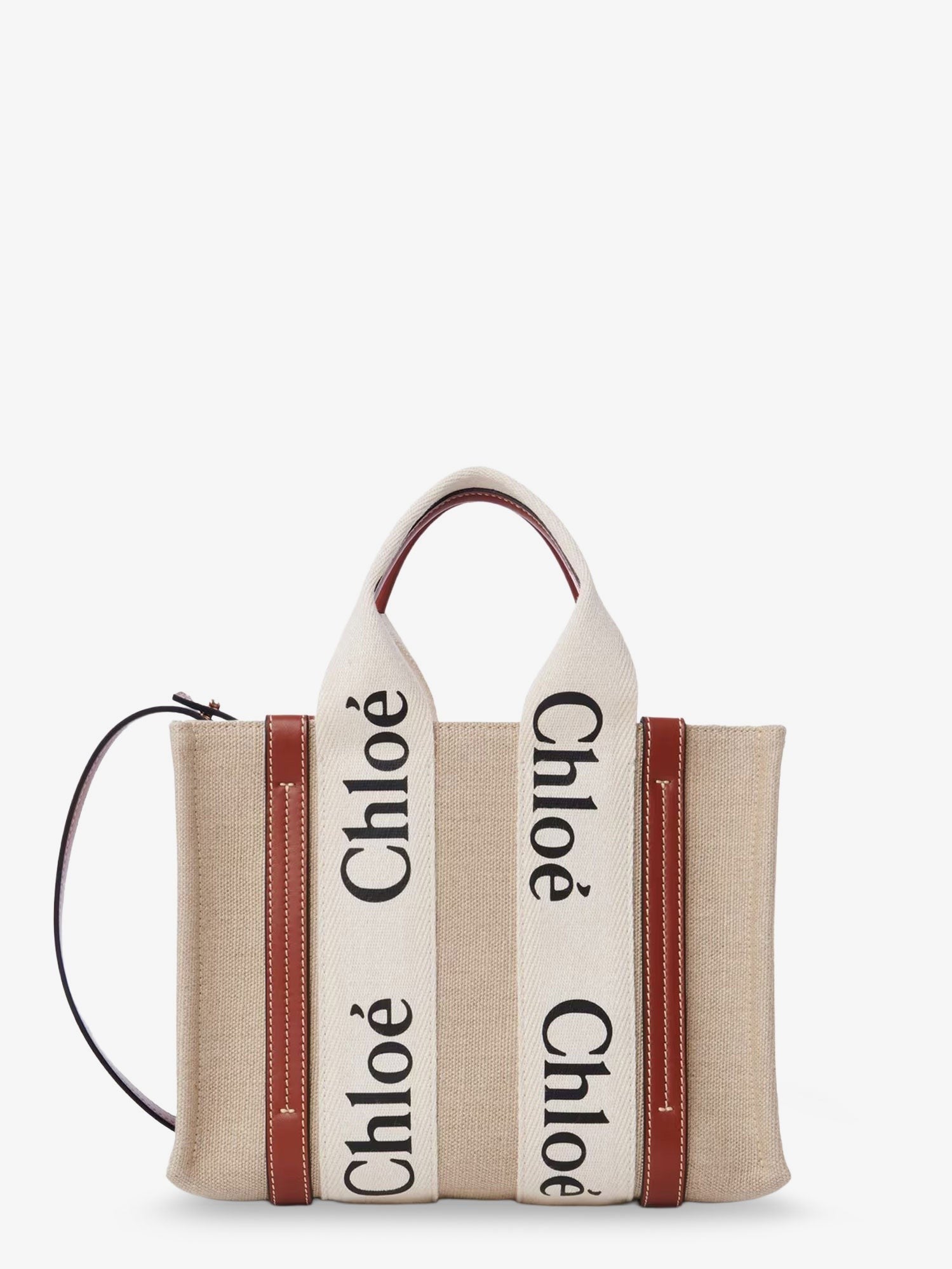 CHLOE' - Woody linen and leather Tote Bag
