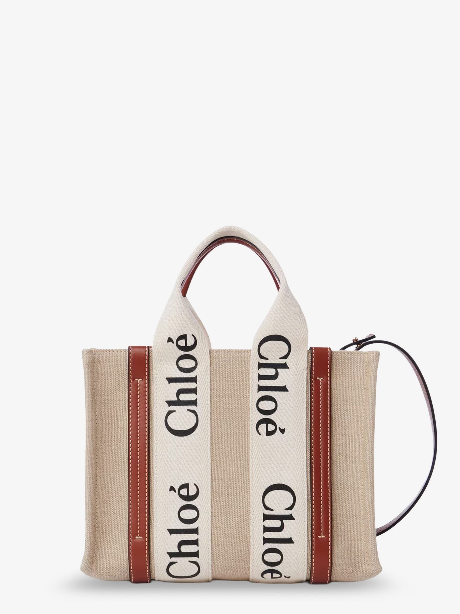 CHLOE' - Woody linen and leather Tote Bag